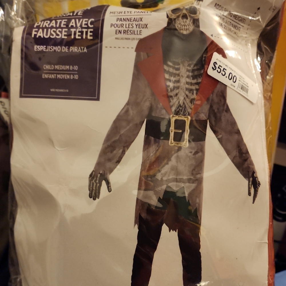 Spooky Pirate Skeleton Costume for Kids - Red and Black